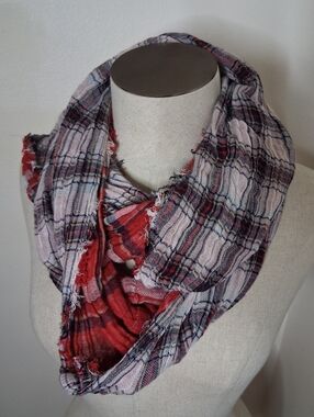 Lightweight Red and Blue Plaid Infinity Scarf - Women Accessories